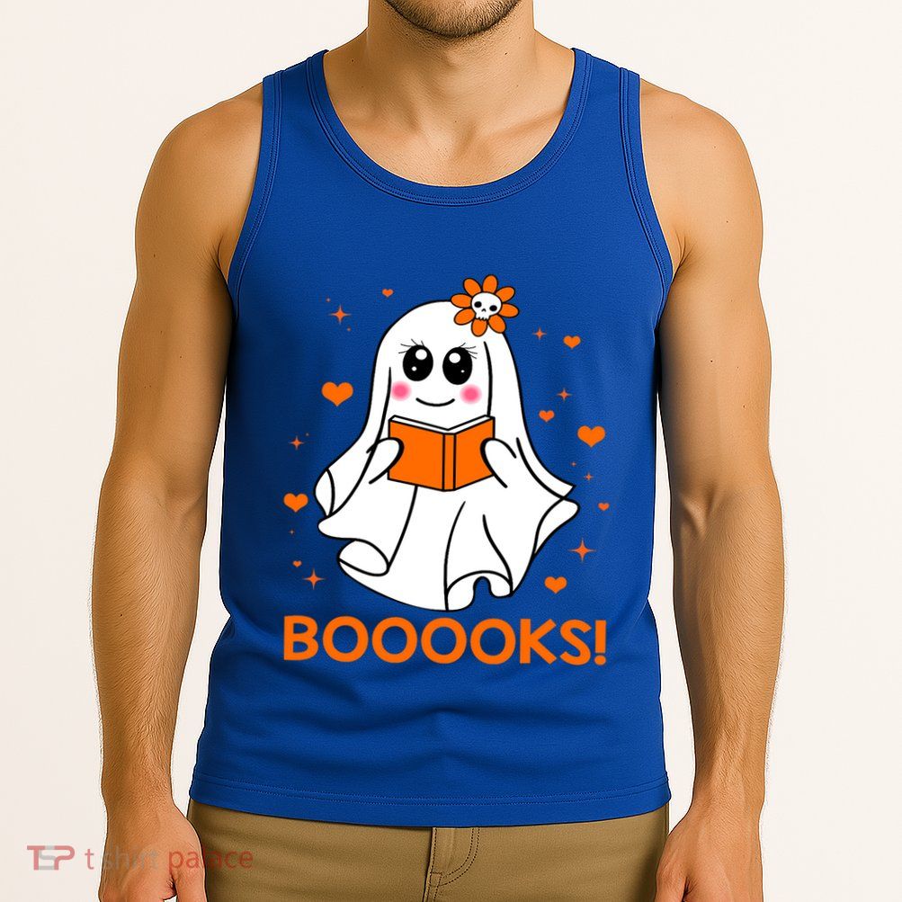 Booooks Cute Ghost Boo Reading Library Books Halloween Funny Gift Tank Top