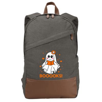 Booooks Cute Ghost Boo Reading Library Books Halloween Funny Gift Cotton Canvas Backpack