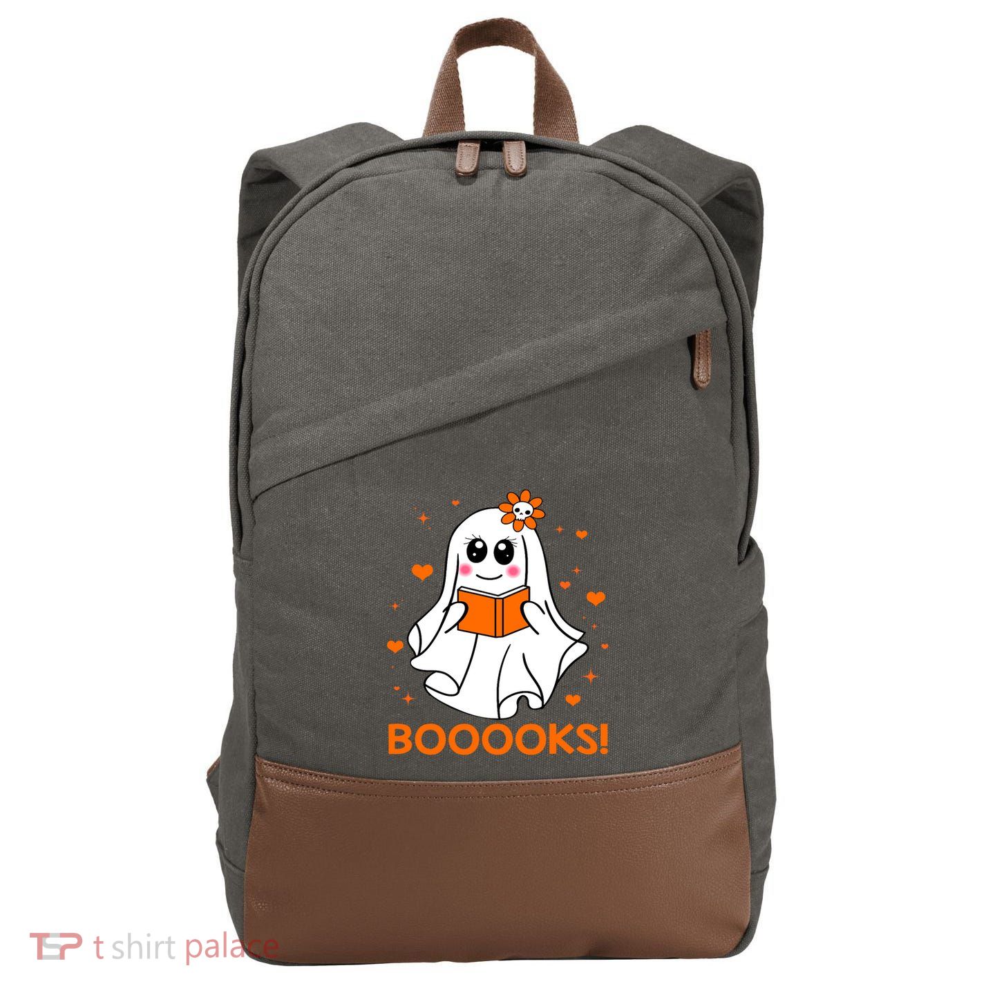 Booooks Cute Ghost Boo Reading Library Books Halloween Funny Gift Cotton Canvas Backpack