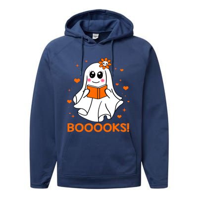 Booooks Cute Ghost Boo Reading Library Books Halloween Funny Gift Performance Fleece Hoodie