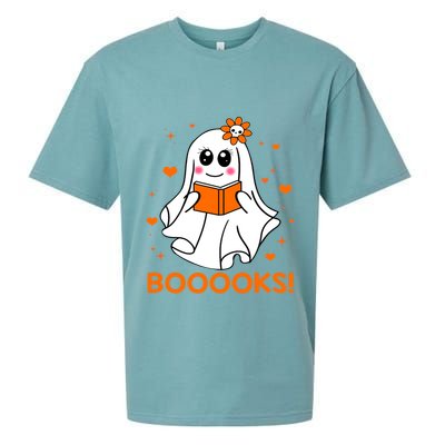 Booooks Cute Ghost Boo Reading Library Books Halloween Funny Gift Sueded Cloud Jersey T-Shirt
