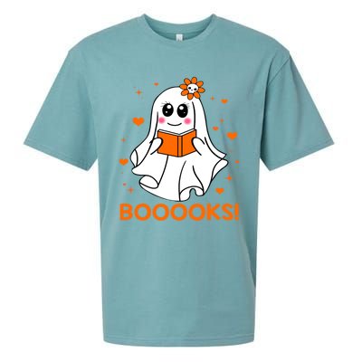 Booooks Cute Ghost Boo Reading Library Books Halloween Funny Gift Sueded Cloud Jersey T-Shirt