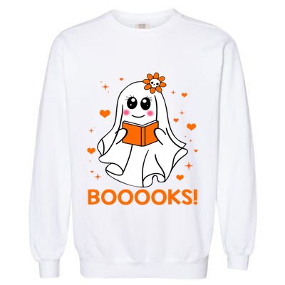Booooks Cute Ghost Boo Reading Library Books Halloween Funny Gift Garment-Dyed Sweatshirt