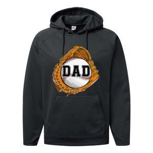 Baseball Catch Glove Baseball Dad Baseball Daddy Fathers Day Performance Fleece Hoodie