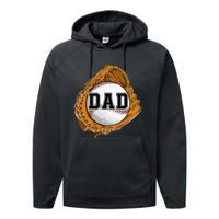 Baseball Catch Glove Baseball Dad Baseball Daddy Fathers Day Performance Fleece Hoodie