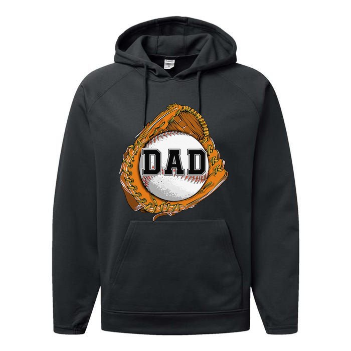 Baseball Catch Glove Baseball Dad Baseball Daddy Fathers Day Performance Fleece Hoodie