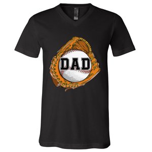 Baseball Catch Glove Baseball Dad Baseball Daddy Fathers Day V-Neck T-Shirt