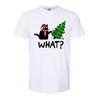 Black Cat Gift Pushing Christmas Tree Over Cat What Softstyle® CVC T-Shirt