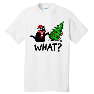 Black Cat Gift Pushing Christmas Tree Over Cat What Tall T-Shirt