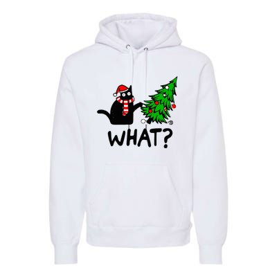 Black Cat Gift Pushing Christmas Tree Over Cat What Premium Hoodie