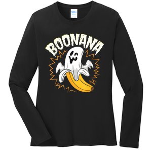 Boonana Cute Ghost Banana Halloween Costume Ladies Long Sleeve Shirt