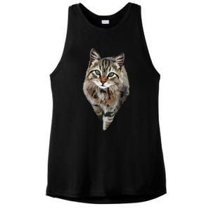 Brown Cat Green Eyes Cats Tee Gifts Ladies PosiCharge Tri-Blend Wicking Tank