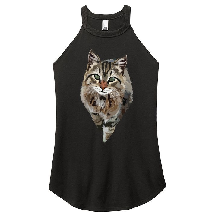 Brown Cat Green Eyes Cats Tee Gifts Women's Perfect Tri Rocker Tank