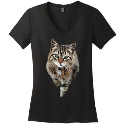 Brown Cat Green Eyes Cats Tee Gifts Women's V-Neck T-Shirt