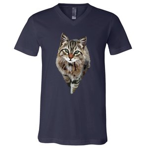 Brown Cat Green Eyes Cats Tee Gifts V-Neck T-Shirt