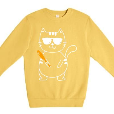 Baseball Cat Gift Funny Baseball Player Baseballer Gift Premium Crewneck Sweatshirt