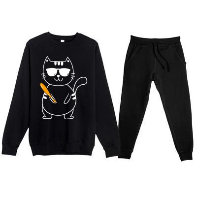 Baseball Cat Gift Funny Baseball Player Baseballer Gift Premium Crewneck Sweatsuit Set