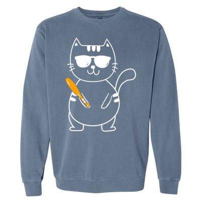 Baseball Cat Gift Funny Baseball Player Baseballer Gift Garment-Dyed Sweatshirt