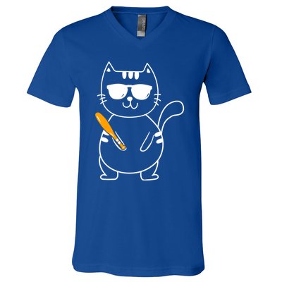 Baseball Cat Gift Funny Baseball Player Baseballer Gift V-Neck T-Shirt