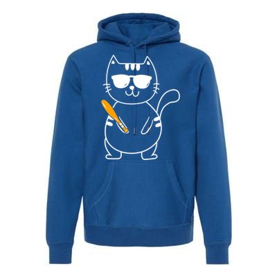 Baseball Cat Gift Funny Baseball Player Baseballer Gift Premium Hoodie