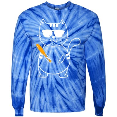 Baseball Cat Gift Funny Baseball Player Baseballer Gift Tie-Dye Long Sleeve Shirt