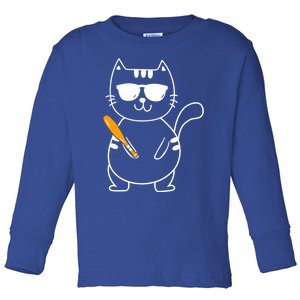 Baseball Cat Gift Funny Baseball Player Baseballer Gift Toddler Long Sleeve Shirt