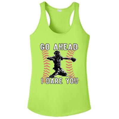 Baseball Catcher Go Ahead I Dare You Ladies PosiCharge Competitor Racerback Tank