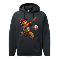 Baseball Christmas Gingerbread Man Baseball Ugly Christmas Gift Performance Fleece Hoodie