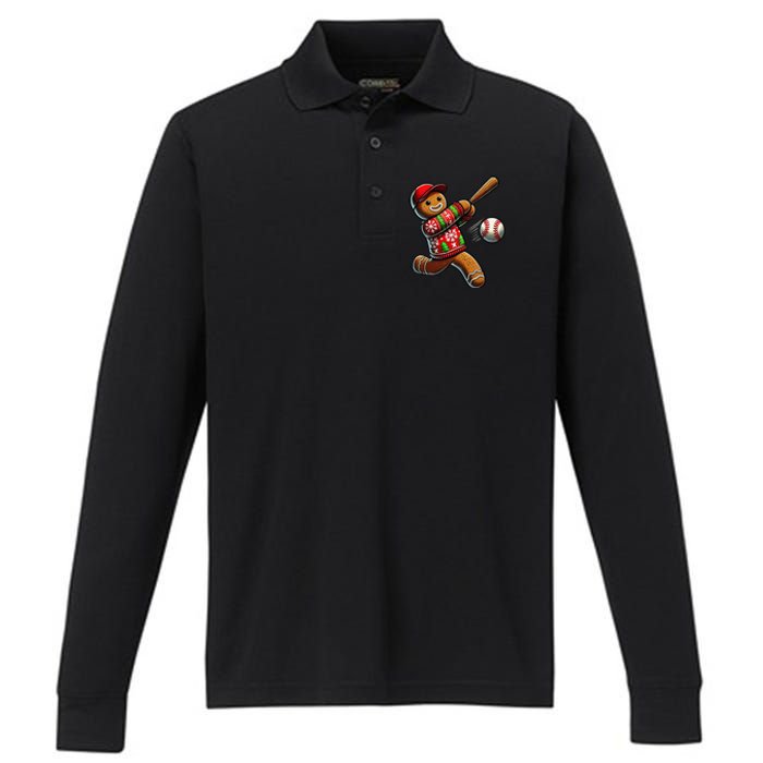 Baseball Christmas Gingerbread Man Baseball Ugly Christmas Gift Performance Long Sleeve Polo