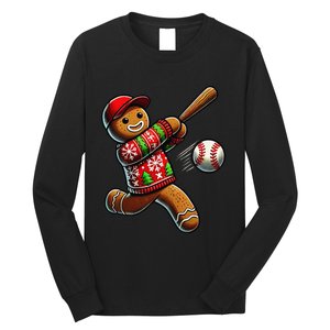 Baseball Christmas Gingerbread Man Baseball Ugly Christmas Gift Long Sleeve Shirt