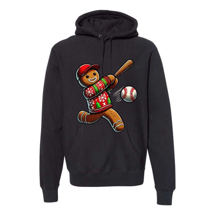 Baseball Christmas Gingerbread Man Baseball Ugly Christmas Gift Premium Hoodie