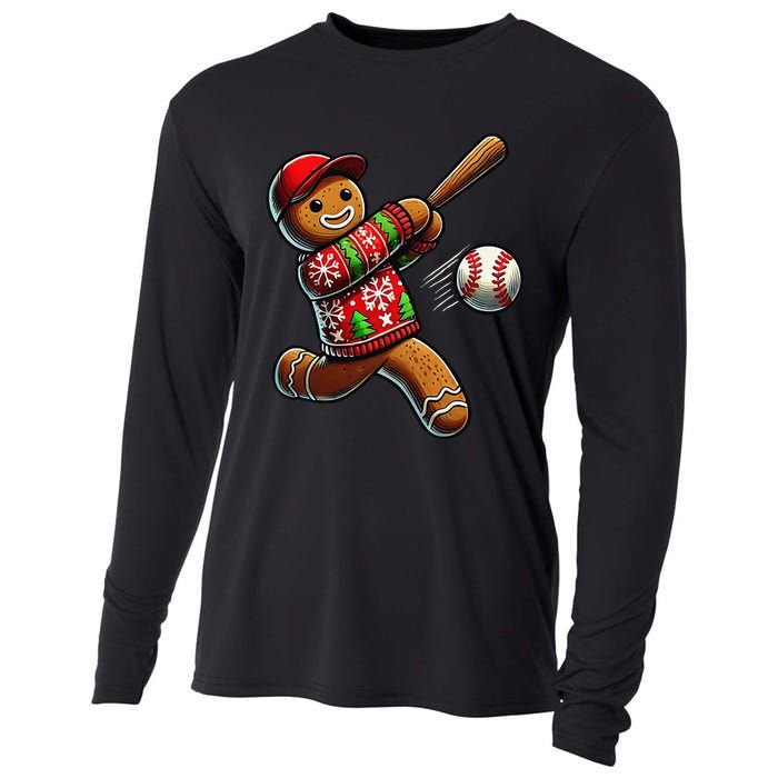 Baseball Christmas Gingerbread Man Baseball Ugly Christmas Gift Cooling Performance Long Sleeve Crew