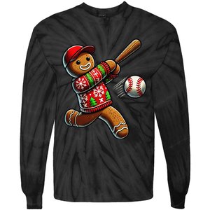 Baseball Christmas Gingerbread Man Baseball Ugly Christmas Gift Tie-Dye Long Sleeve Shirt