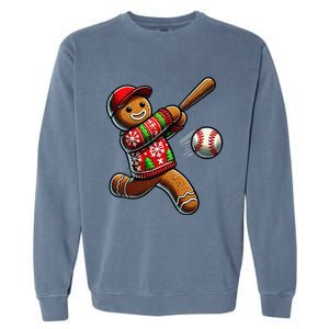 Baseball Christmas Gingerbread Man Baseball Ugly Christmas Gift Garment-Dyed Sweatshirt