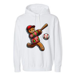 Baseball Christmas Gingerbread Man Baseball Ugly Christmas Gift Garment-Dyed Fleece Hoodie