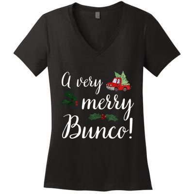 Bunco Christmas Gift Very Merry Bunco Women's V-Neck T-Shirt
