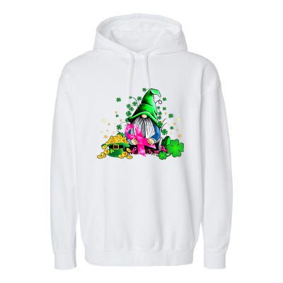 Breast Cancer Gnome St Patricks Day Pink Ribbon Awareness Garment-Dyed Fleece Hoodie