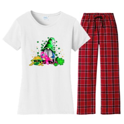 Breast Cancer Gnome St Patricks Day Pink Ribbon Awareness Women's Flannel Pajama Set