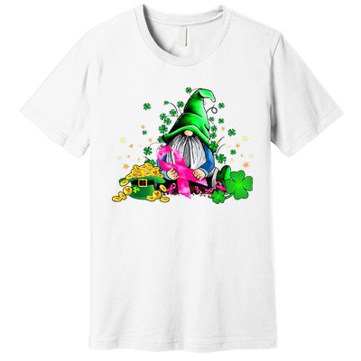 Breast Cancer Gnome St Patricks Day Pink Ribbon Awareness Premium T-Shirt