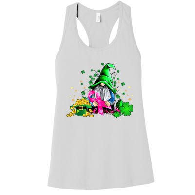 Breast Cancer Gnome St Patricks Day Pink Ribbon Awareness Women's Racerback Tank