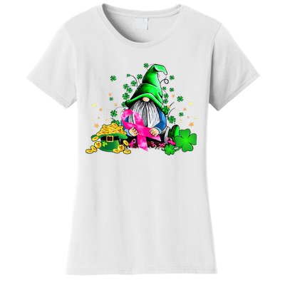 Breast Cancer Gnome St Patricks Day Pink Ribbon Awareness Women's T-Shirt