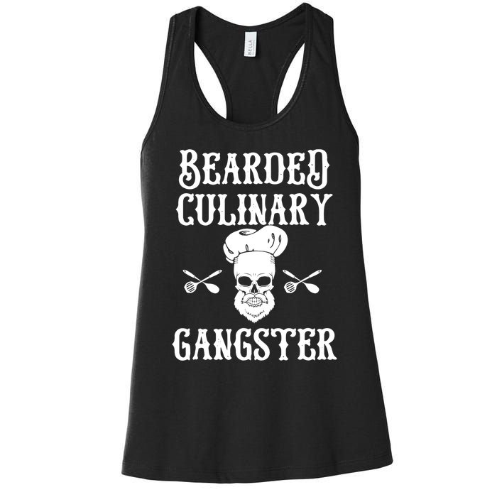 Bearded Culinary Gangster Vintage Cooking Guru Gift Women's Racerback Tank