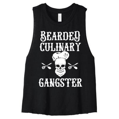 Bearded Culinary Gangster Vintage Cooking Guru Gift Women's Racerback Cropped Tank