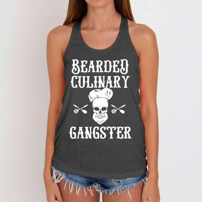 Bearded Culinary Gangster Vintage Cooking Guru Gift Women's Knotted Racerback Tank