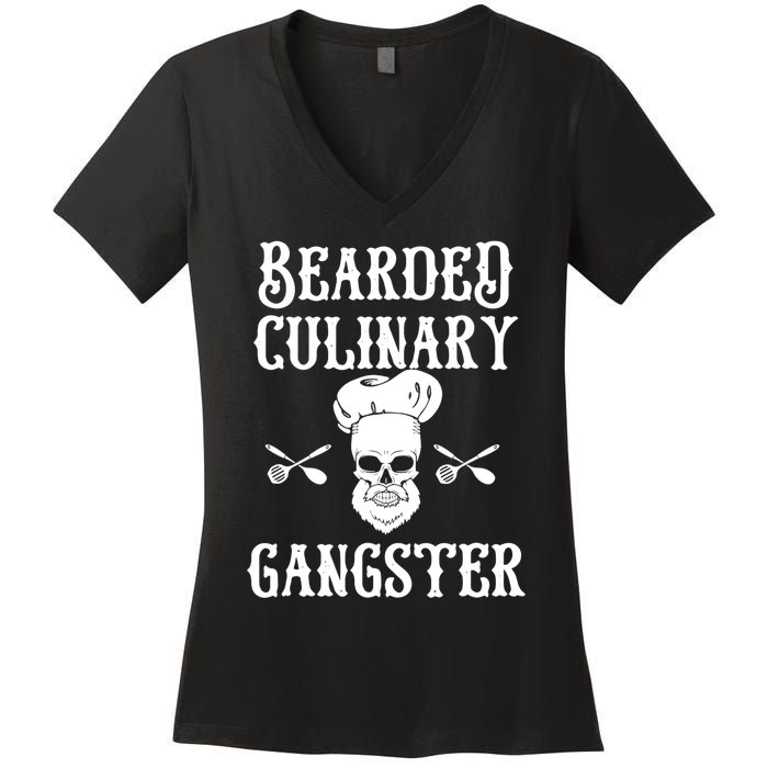 Bearded Culinary Gangster Vintage Cooking Guru Gift Women's V-Neck T-Shirt