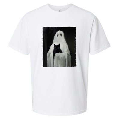 Black Cat Ghost Halloween Spooky Season Costume Gift Sueded Cloud Jersey T-Shirt