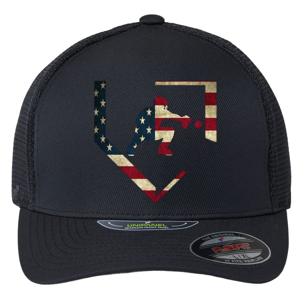 Baseball Catcher Gear Cute Gift American Flag Baseballin Gift Flexfit Unipanel Trucker Cap