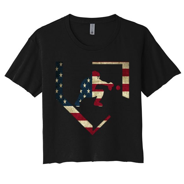Baseball Catcher Gear Cute Gift American Flag Baseballin Gift Crop Top