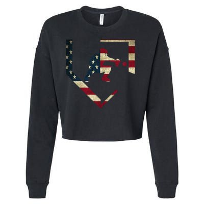 Baseball Catcher Gear Cute Gift American Flag Baseballin Gift Cropped Pullover Crew