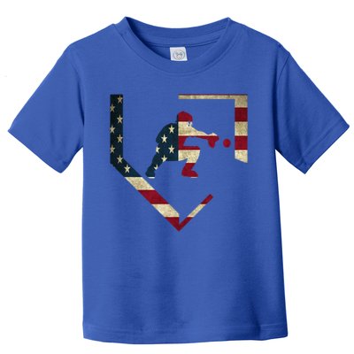 Baseball Catcher Gear Cute Gift American Flag Baseballin Gift Toddler T-Shirt